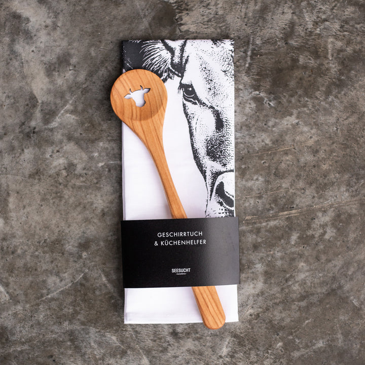 Geschenkset Kuh / Geschirrtuch &amp; Kochlöffel