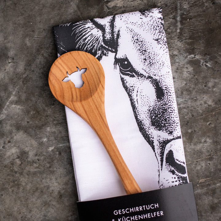 Geschenkset Kuh / Geschirrtuch &amp; Kochlöffel